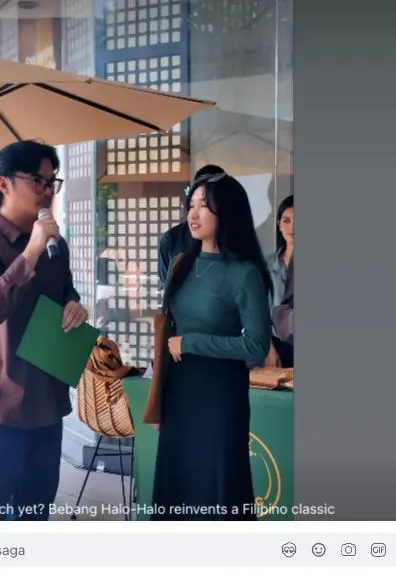 Kai Saga speaking on the microphone in Bebang Halo-Halo's official launch video